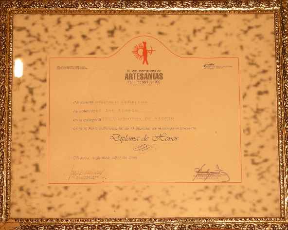 Primer Premio de la Feria Internacional de Artesanias Córdoba 1993
